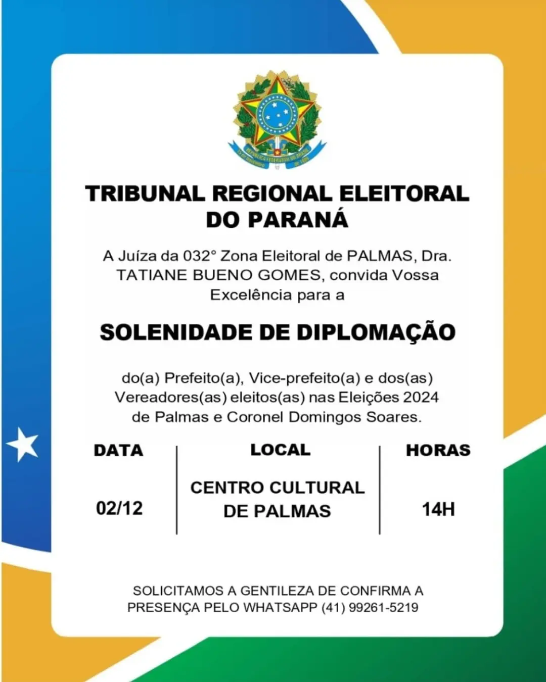 Diplomação dos eleitos em outubro ocorrerá no próximo dia (02)